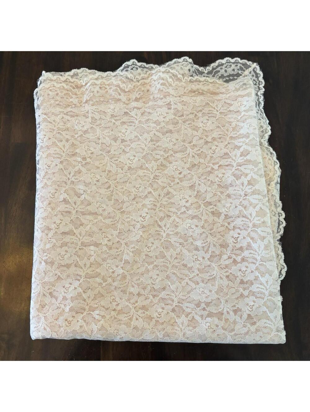 Blush Pink Floral Lace Tablecloth 50x100 Wedding Cottage Rectangular - Picture 5 of 7